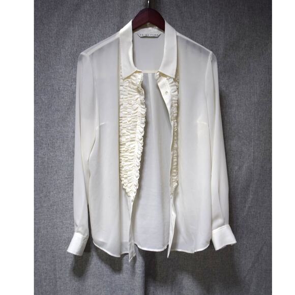 Trina Turk Ivory Ruffle Front Button Down Blouse Size S - Picture 1 of 3